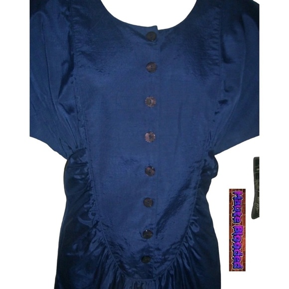 Vintage 80's 90's All That Jazz Blue Dress Satin Deadstock Dynasty Pleated S VTG - Picture 5 of 9